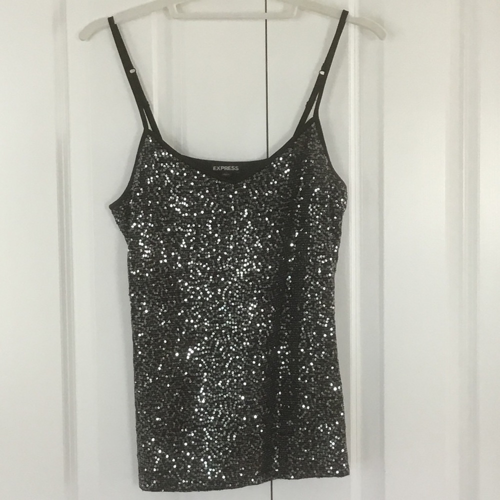Express Glittering Black with Silver Sequins Camisole